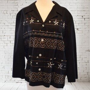 Vintage Alfred Dunner Embroidered & Beaded Linen Button Front Jacket Plus Size